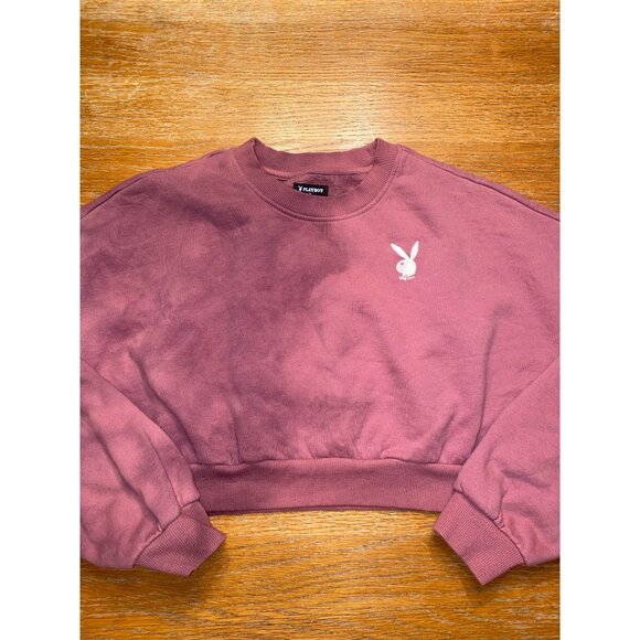 Vintage Playboy Logo Mauve Sweatshirt Crop Top For Women - Picture 1 of 6